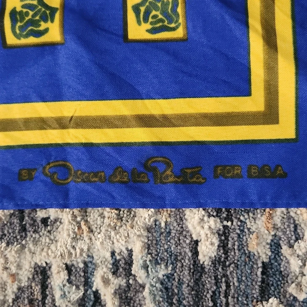 Oscar de la Renta Blue and Yellow Silk Scarf